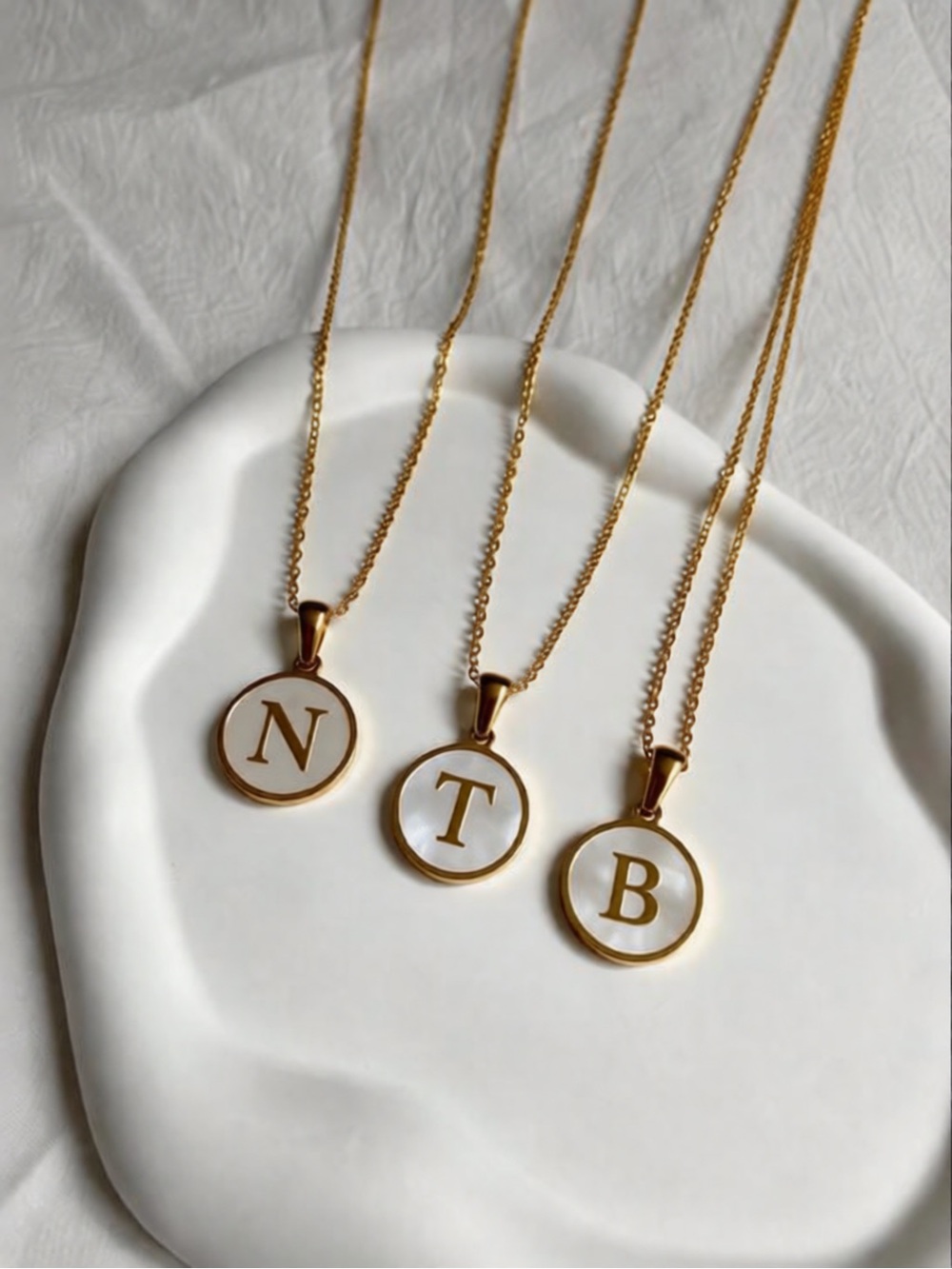 Brand New 18k Gold Plated Pearl Initial Stainless Steel Pendant Necklace